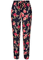 Hailys Damen Viskose Sommer Hose Deko Tunnelzug Rosen Muster navy blau rot