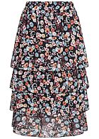 Styleboom Fashion Damen Midi Stufenrock 2-lagig Blumen Muster schwarz