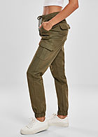 Urban Classics Dames hoge taille Cargo stof broek zes zakken groen