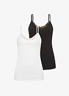 Seventyseven Lifestyle Dames 2-Pack Set V-Neck Top met Kanten wit en zwart