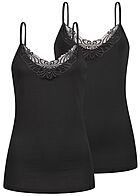 Seventyseven Lifestyle Dames 2-Pack Set V-Neck Top met Kanten unicolor zwart