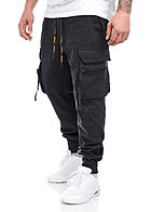 Lowrider Herren Cargo Hose Sweatpants 8 Funktionstaschen Tunnelzug dunkel grau melange