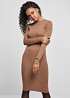 Urban Classics Dames Ribbed Langarm Mini-Jurk donker khaki
