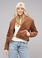 Urban Classics Dames Korte Cord Puffer Jack met Staande Kraag en 2 Ritszakken bruin