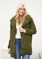 Urban Classics Dames Oversized Teddyfell Coatigan met 2 Ritszakken olijfgroen