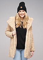 Urban Classics Dames Oversized Teddyfell Coatigan met 2 Ritszakken zandbeige