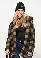 Urban Classics Dames Oversized Teddyfell Zip-Hoodie met Ruitpatroon bruin