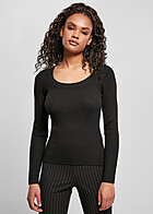 Urban Classics Dames geribde hoodie met lange mouwen en een breed dcollet zwart