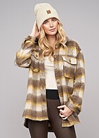 ONLY Dames longform imitatiebont shacket met knopen geruit patroon beige geel