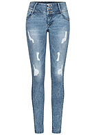 Seventyseven Lifestyle Dames Jeans Broek met 3 knopen en 5 zakken blauw