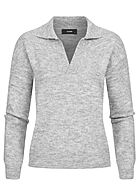 Clodus Damen Polo V-Neck Viskose Strickpullover hell grau