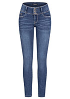 Seventyseven Lifestyle Dames skinny jeans met 3 knopen 5 zakken marineblauw
