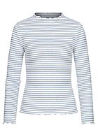 ONLY Dames NOOS Trui met lange mouwen en franje zoom en manchetten strepen wit blauw