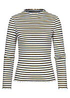 ONLY Dames NOOS Trui met lange mouwen en franje zoom en manchetten strepen wit blauw geel