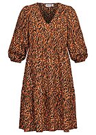 Aware by Vero Moda Dames Jurk met 3/4 mouwen en v-hals dierenprint oranje zwart