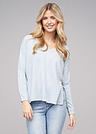 ONLY Dames Gebreide trui met v-hals en zijsplitten blauw