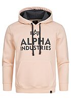 Alpha Industries Heren Hoodie met voorzak en logo patch roze
