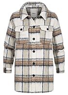 ONLY Dames Shacket Jas met imitatiebont en knopen geruit wit