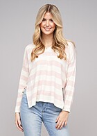 ONLY Dames Gebreide trui met V-hals strepen wit roze