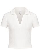 ONLY Dames Poloshirt met V-hals en getextureerde stof wit