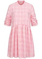ONLY Dames Jurk met knopen en 3/4 mouwen geruit roze