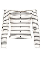 ONLY Dames Off Shoulder Top met lange mouwen en knopen strepen wit zwart