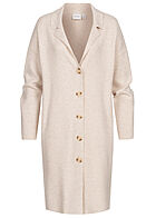 VILA Dames Viscose Vest met knopen lange vorm naturel melange