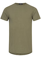 Seventyseven Lifestyle Heren T-shirt met rolrand aan de zoom olijfgroen