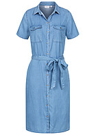 VILA Dames NOOS Blouse Jurk in denim look met 2 borstzakken en bindceintuur blauw