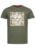 Alpha Industries Heren T-Shirt met logo-opdruk camouflage olijfgroen
