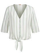 Aiki Dames Blouse met V-hals en 1/2 mouwen streepjes olijfgroen