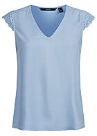 Vero Moda Dames NOOS Blouse met V-hals en kant lichtblauw