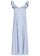 ONLY Dames NOOS Jurk met ruche halsuitsnijding en strepen wit blauw