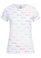 Champion Damen T-Shirt mit Allover Logo Multicolor Print weiss