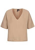Vero Moda Dames Oversized T-shirt met V-hals beige
