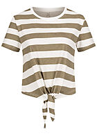 ONLY Dames T-Shirt met knoopdetail en strepen groen wit