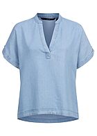 Vero Moda Damen T-Shirt Top mit V-Neck Umschlagrmel hell blau denim