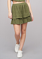 VILA Damen High-Waist Mini Stufenrock 3-lagig Struktur Muster four leaf clover oliv