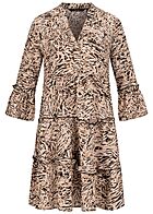 Vero Moda Damen 3/4 Arm V-Neck Viskose Stufenkleid Leo Print white pepper braun