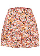 JDY by ONLY Damen Mini Frill Stufenrock mit Floralem Print cloud dancer weiss orange rose