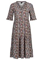 Vero Moda Damen Viscose Kleid mit Knopfleiste und V-Neck Blumen Print schwarz multic.