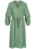ONLY Damen V-Neck Kleid mit Knopfleiste und 7/8 rmeln Bindegrtel dark ivy grn