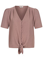 ONLY Damen V-Neck Top mit Knopfleiste und Knotendetail elderberry dunkel lila