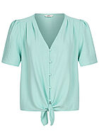 ONLY Damen V-Neck Top mit Knopfleiste und Knotendetail pastel türkis