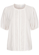 VILA Damen Viskose Bluse Top mit Knopfleiste hinten und Spitzendetails weiss