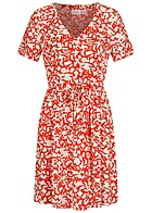 VILA Damen Viskose Kleid mit V-Neck und Bindedetail All Over Print rot weiss