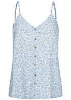 ONLY Damen NOOS V-Neck Top Deko Knopfleiste Blumen Print hell blau weiss grün