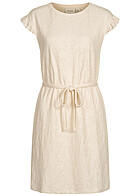 VILA Damen Kleid mit Bindedetail und Rschen birch beige