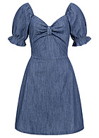 Pieces Dames Denim Jurk met 1/2 mouwen en ruches medium blauw