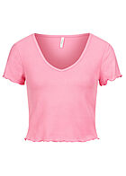 ONLY Dames Top met V-hals en korte mouwen met ruches details roze